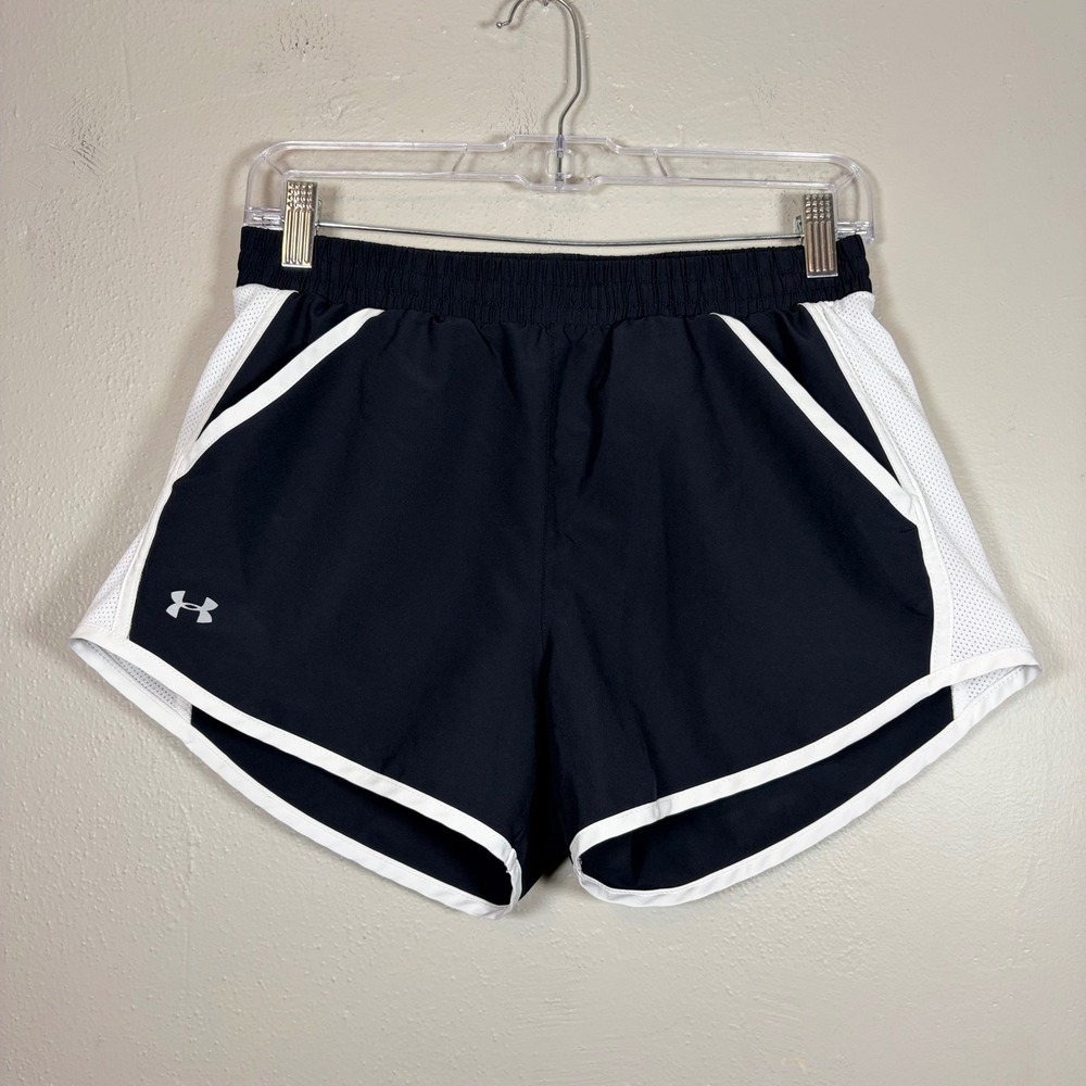 Under Armour HeatGear Women Black White Mesh Athletic Running Shorts Small Loose